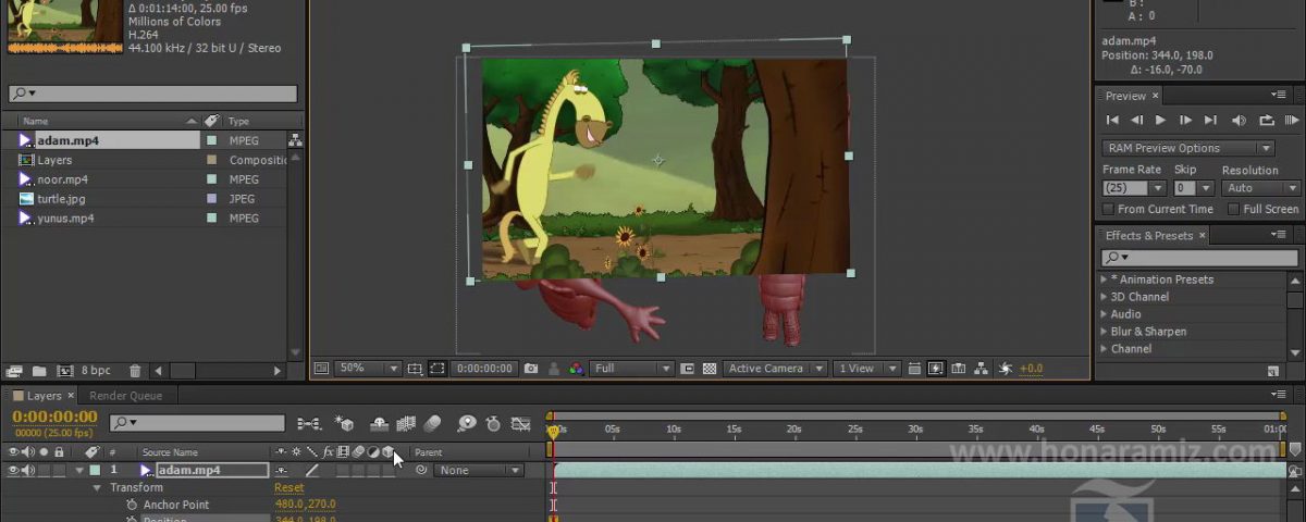 ورود فایل به کامپ و کار با لایه ها در افتر افکت