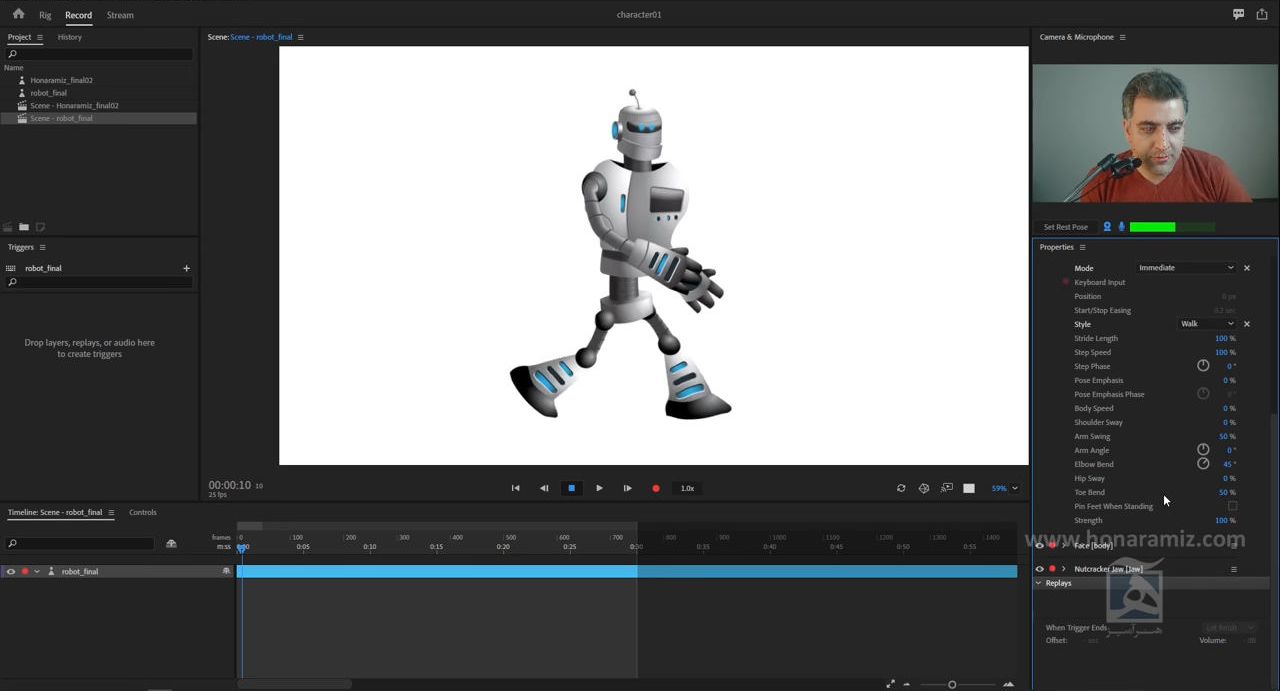 انیمیت راه رفتن کاراکتر در adobe character animator